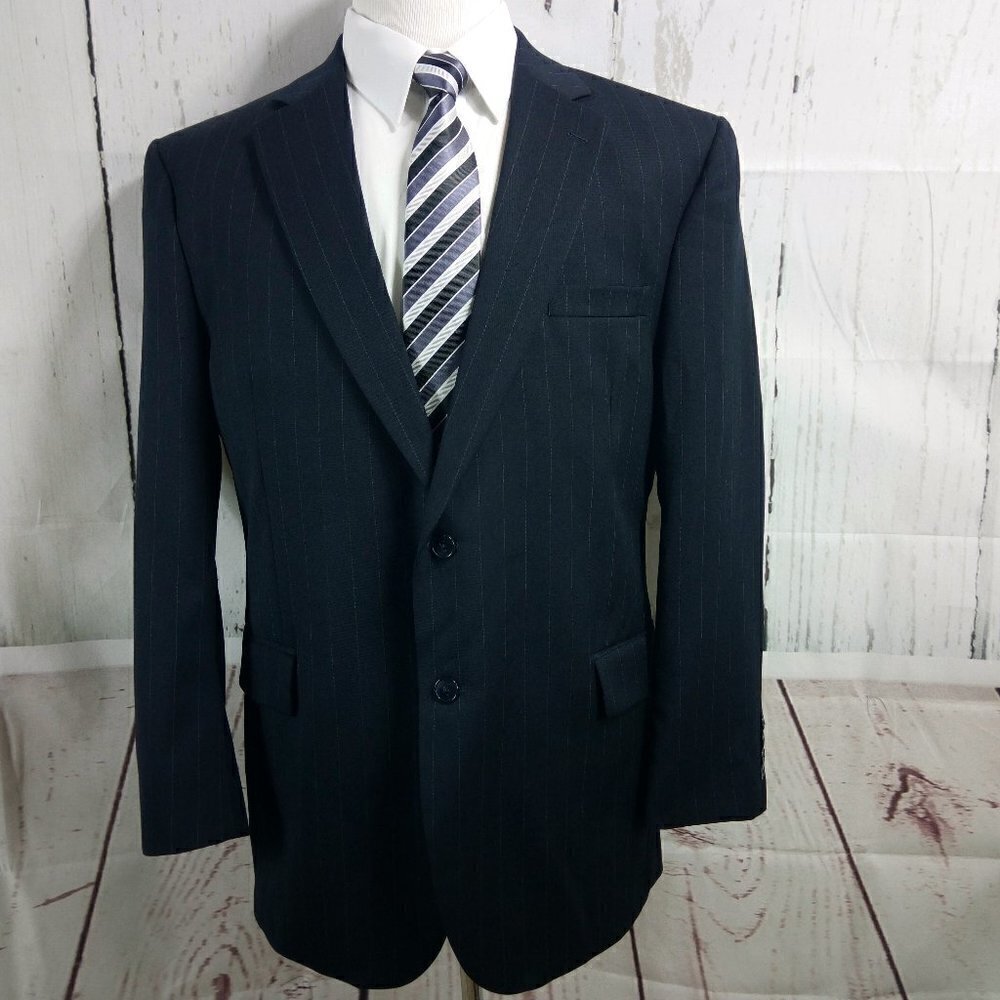 Jos A Bank Traveler's Collection 44R Wool 2 Button Blue Striped Suit Blazer